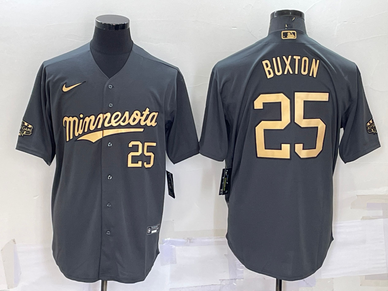 Men's Minnesota Twins #25 Byron Buxton 2022 All-Star Charcoal Cool Base Stitched Baseball Jersey